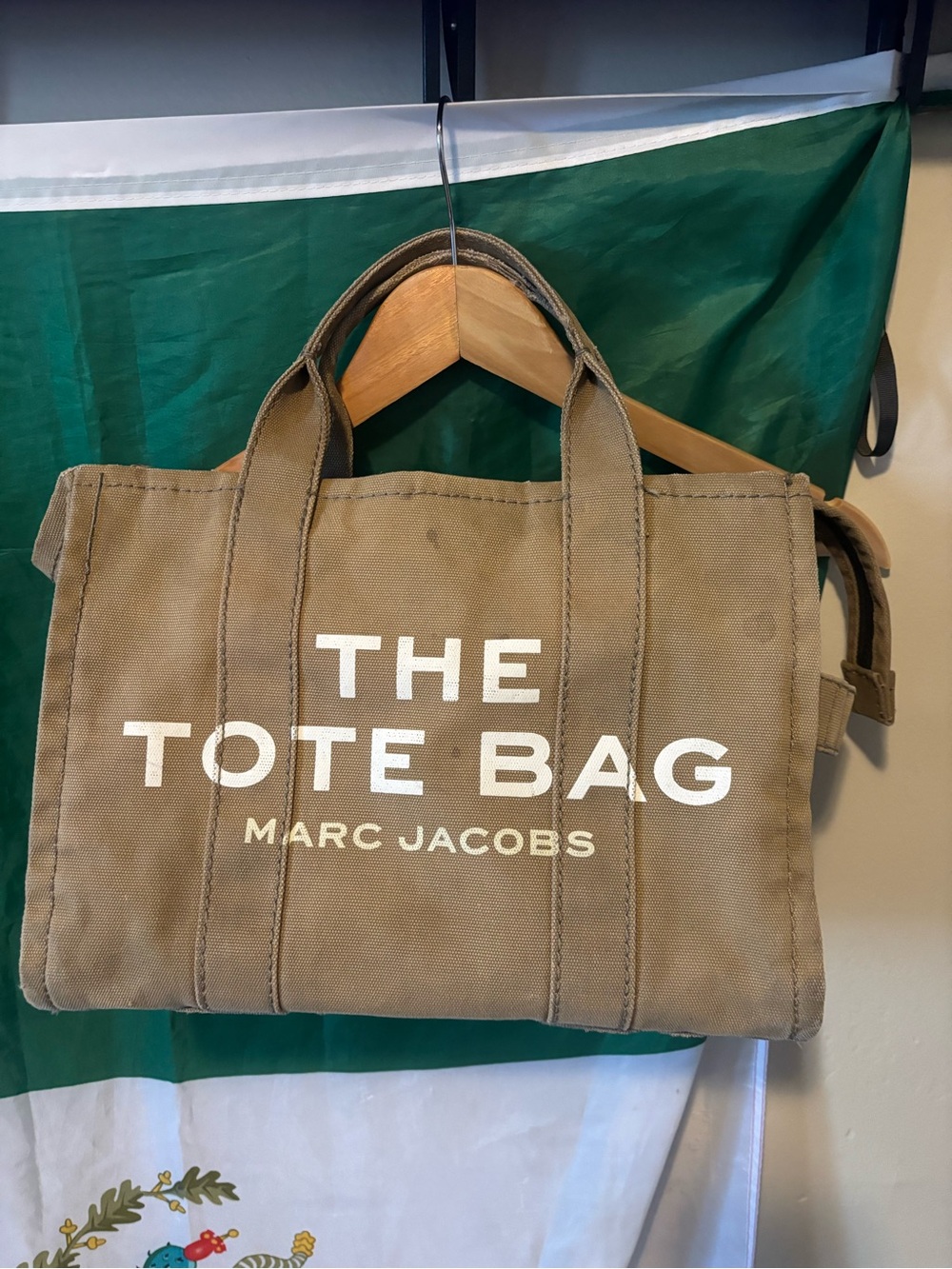 Marc Jacobs Khaki Canvas Tote Bag with White Logo missing strap